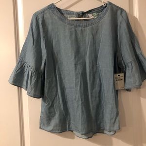 Susina chambray shirt with ruffle sleeves